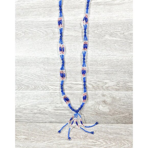 30" Orishas Religion Yoruba Ifa Santeria Yemaya Mazo Necklace with Ilde Blue Red - Picture 1 of 12